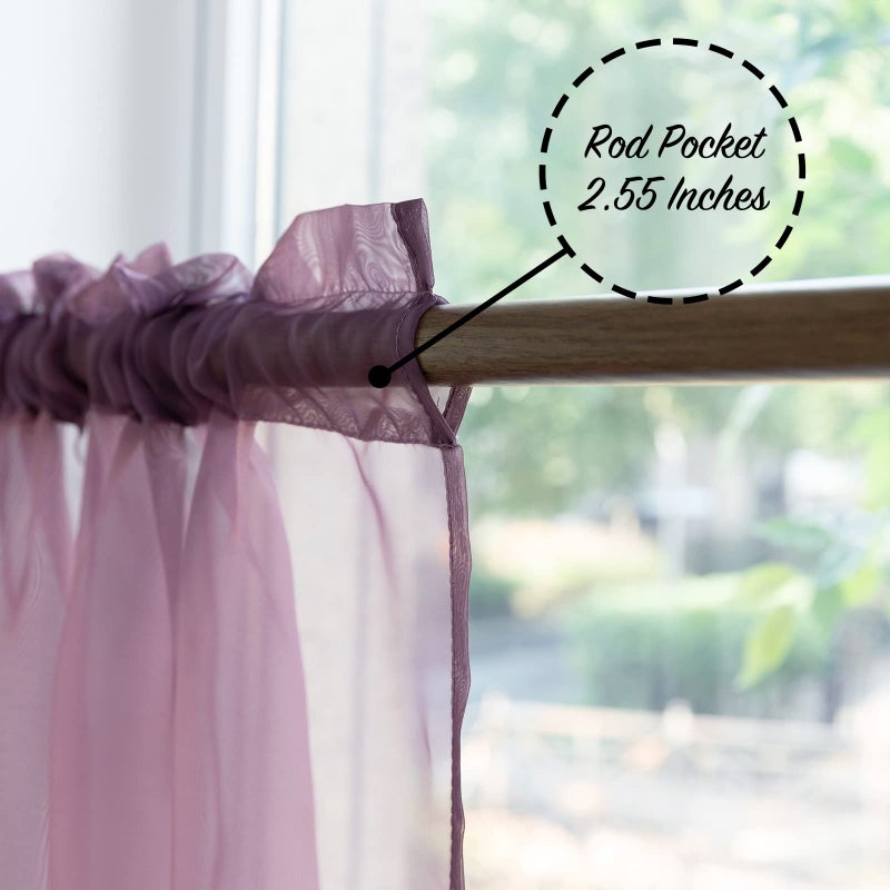PearAge Beaded Sheer Valance Curtains for Living Room Rod Pocket Farmhouse Window Valance  Bead Trim Tassel Voile Sheer Curtain Valance for Bedroom Bathroom Cafe 51x24 Inches (Dark Purple) 1PC - Image 4